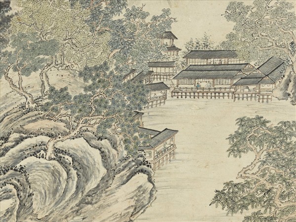 清鄒一桂畫水閣延賓　軸