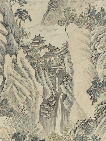 清鄒一桂畫水閣延賓　軸