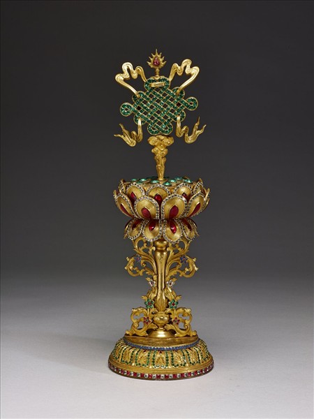 銅鍍金嵌假鑽八吉祥-吉祥結