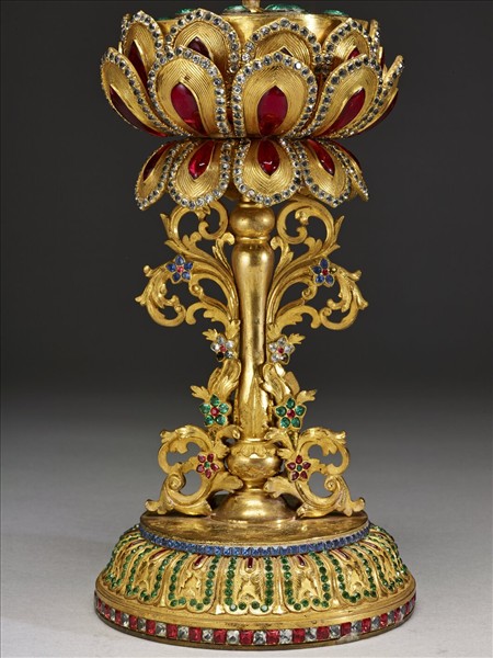 銅鍍金嵌假鑽八吉祥-傘蓋