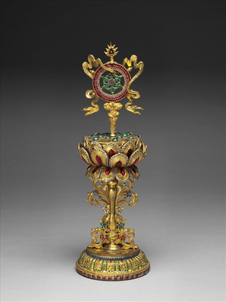 銅鍍金嵌假鑽八吉祥-寶輪