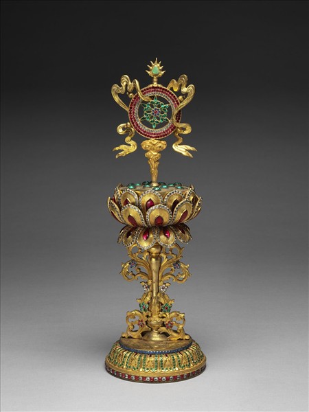 銅鍍金嵌假鑽八吉祥-寶輪