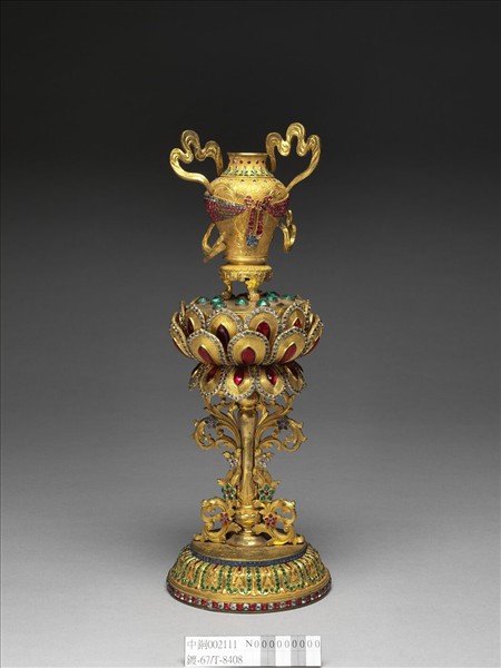 銅鍍金嵌假鑽八吉祥-寶瓶