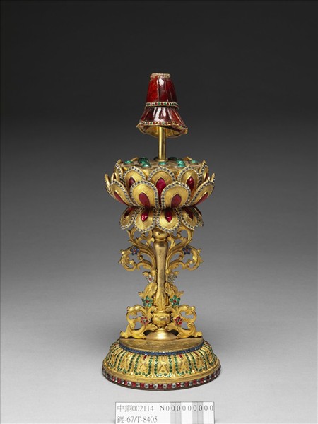 銅鍍金嵌假鑽八吉祥-勝利幢