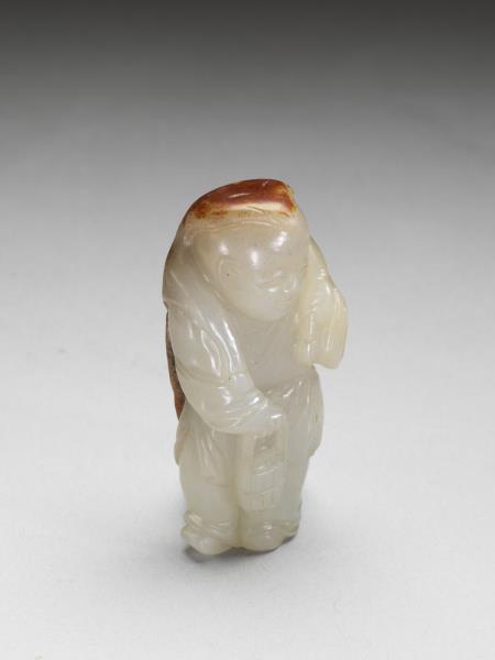 中国　玉石白玉彫刻　桃形　水孟　筆洗　唐木台・時代箱付　V　R7093 十八世紀白玉鏤雕大吉佩（附木座） A Chinese pierced white