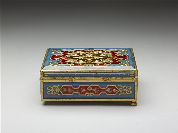 西洋銅胎鑲畫花玻璃長方盒