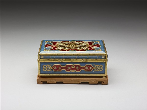 西洋銅胎鑲畫花玻璃長方盒