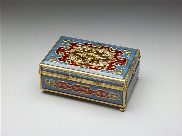 西洋銅胎鑲畫花玻璃長方盒