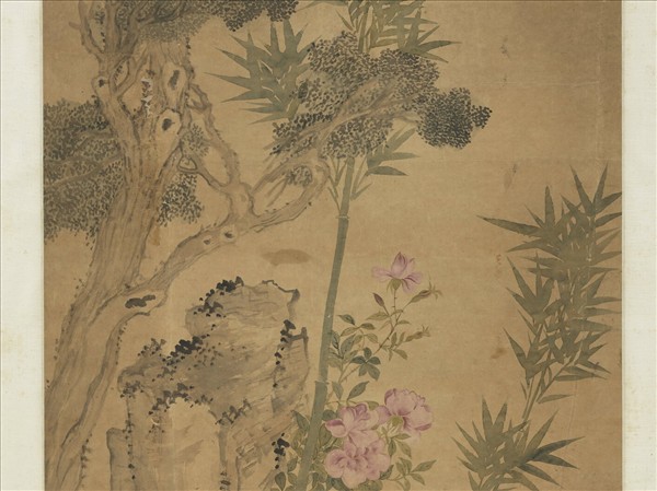 清惲壽平竹柏長春　軸