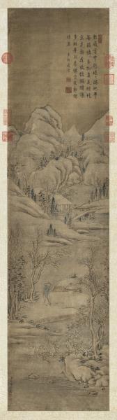 清允禧畫雪景人物事蹟高宗御題　軸