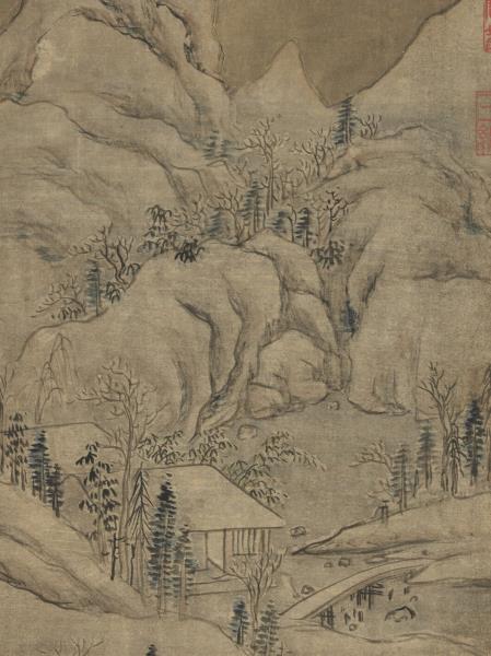 清允禧畫雪景人物事蹟高宗御題　軸