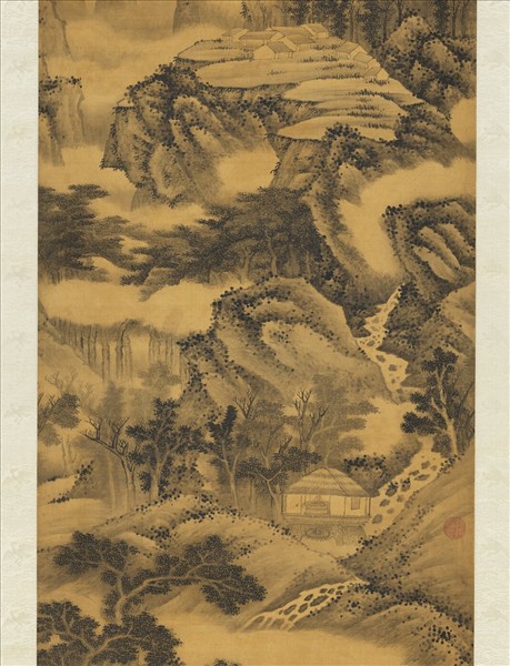 清王原祁山村雨景　軸