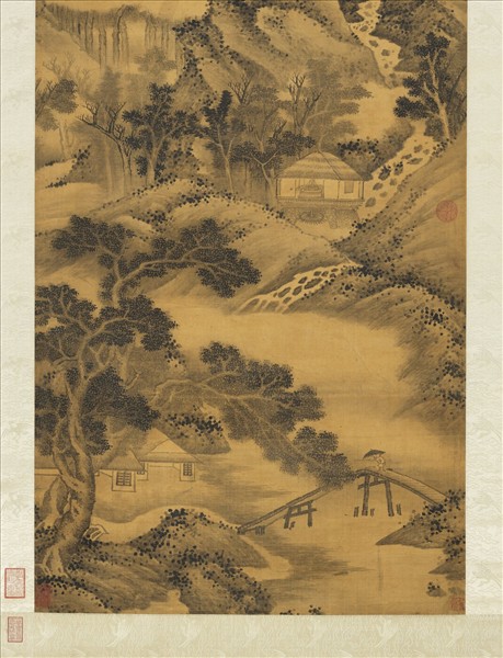 清王原祁山村雨景　軸