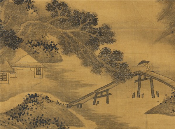 清王原祁山村雨景　軸