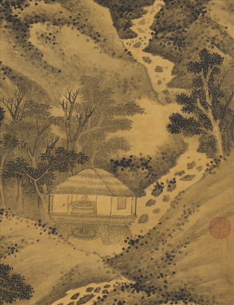 清王原祁山村雨景　軸