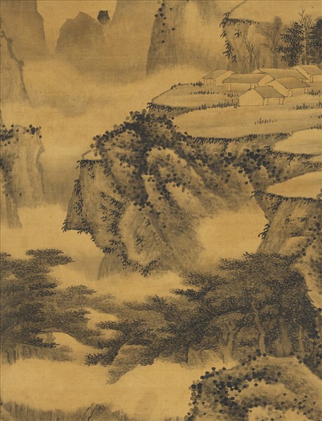 清王原祁山村雨景　軸