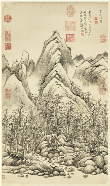 清黃鼎畫萬木奇峰　軸