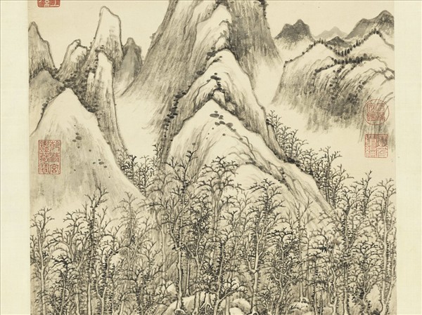 清黃鼎畫萬木奇峰　軸