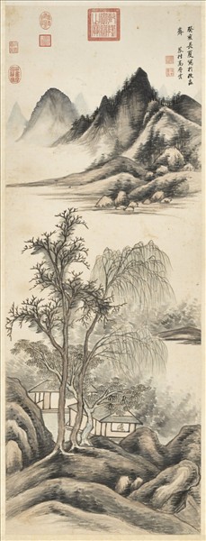 清高層雲山水　軸