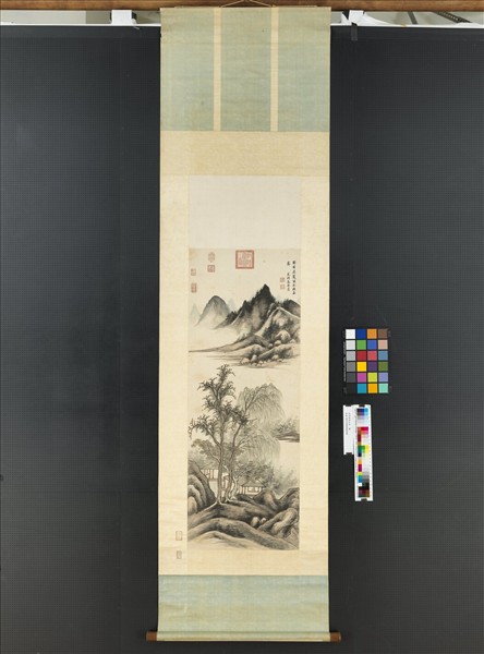 清高層雲山水　軸