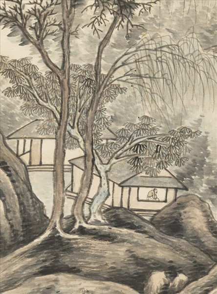 清高層雲山水　軸