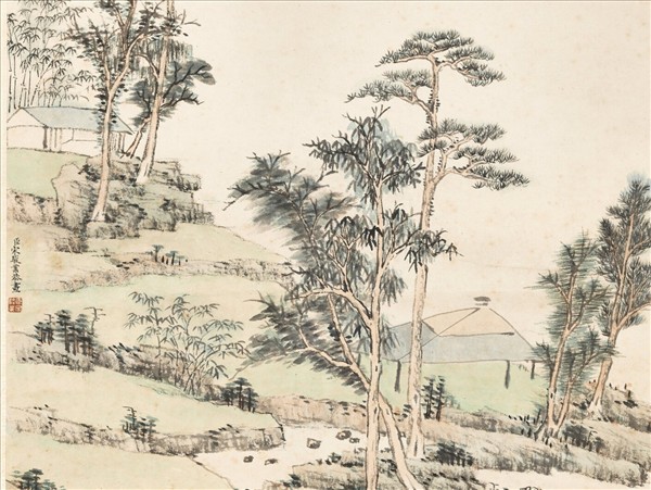 清宋駿業林亭煙岫　軸