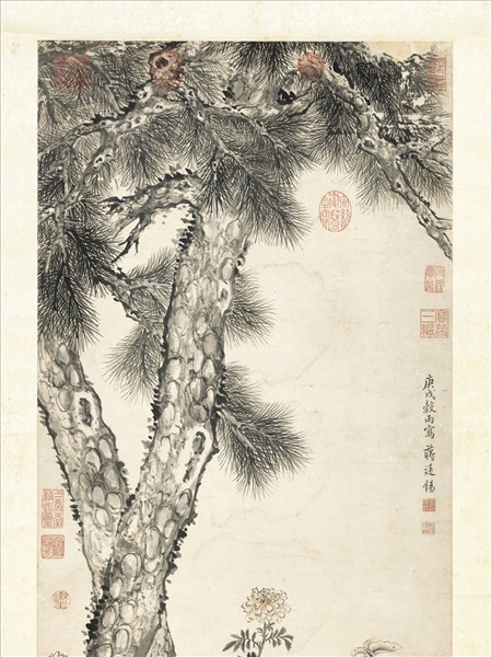 清蔣廷錫喬松春蔭　軸