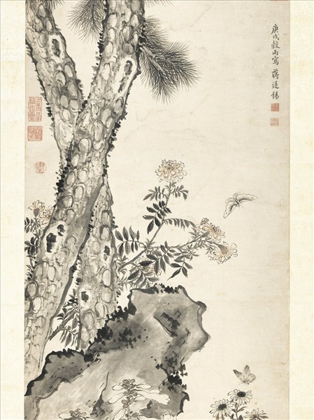 清蔣廷錫喬松春蔭　軸