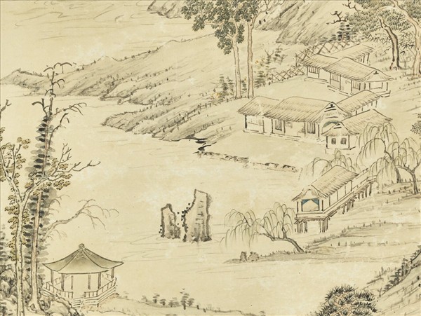 清鄒一桂溪村秋色　軸