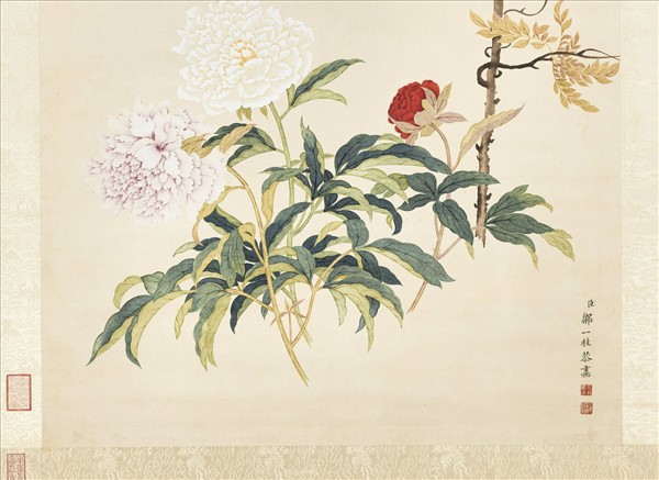 清鄒一桂畫藤花芍藥　軸