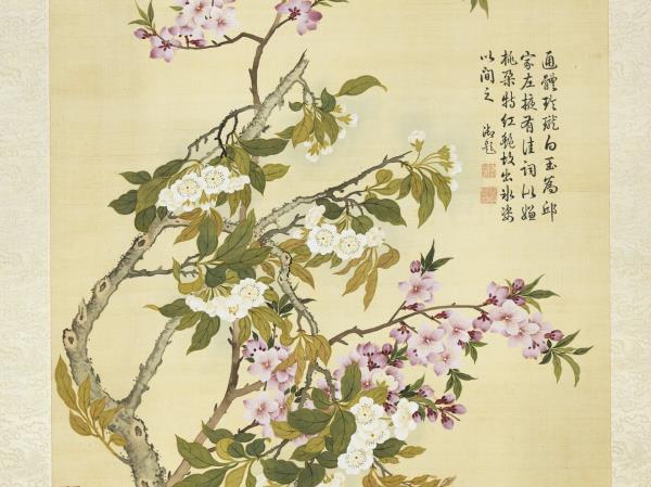 清鄒一桂畫紅桃白梨　軸