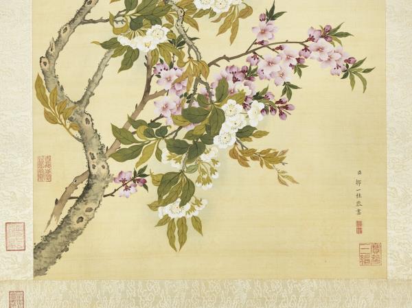 清鄒一桂畫紅桃白梨　軸