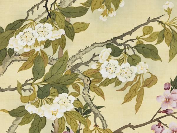 清鄒一桂畫紅桃白梨　軸