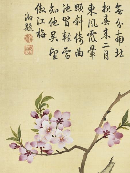 清鄒一桂畫紅桃白梨　軸