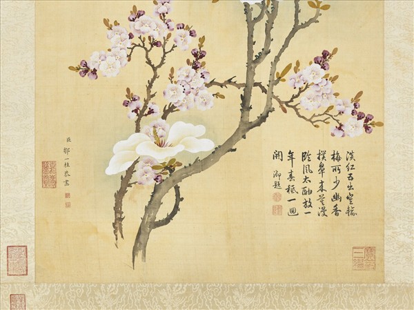 清鄒一桂玉蘭紅杏　軸