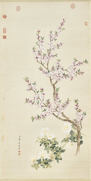 清鄒一桂畫桃花薔薇　軸