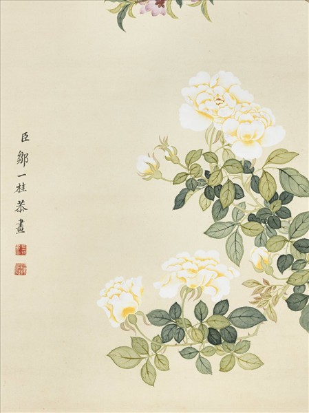 清鄒一桂畫桃花薔薇　軸