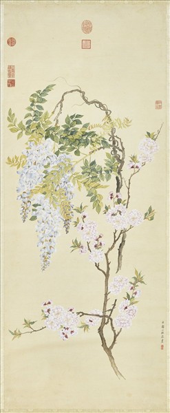 清鄒一桂畫碧桃紫藤　軸