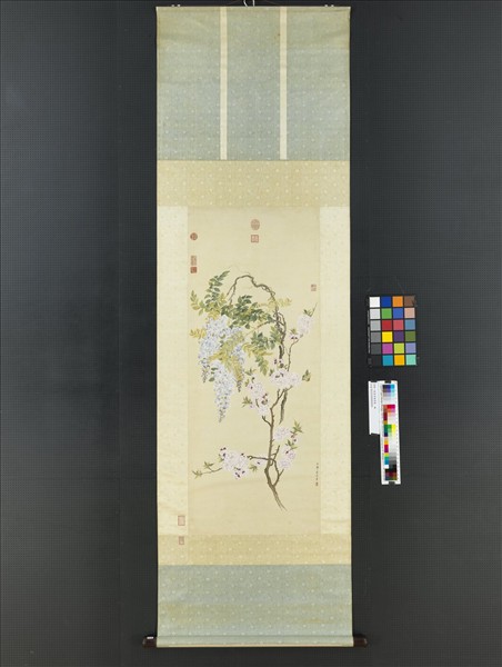 清鄒一桂畫碧桃紫藤　軸