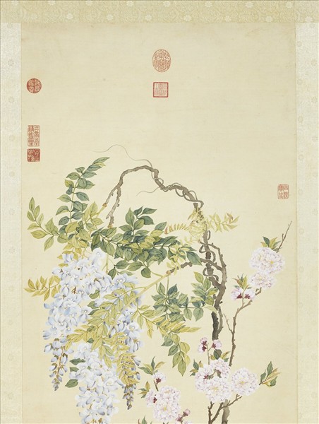 清鄒一桂畫碧桃紫藤　軸