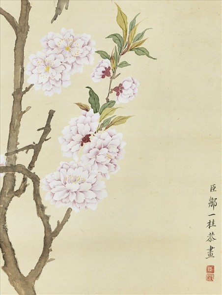 清鄒一桂畫碧桃紫藤　軸