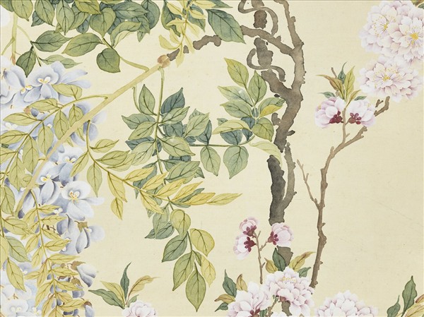 清鄒一桂畫碧桃紫藤　軸