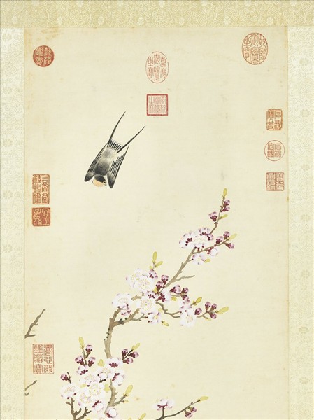 清鄒一桂畫杏花雙燕　軸