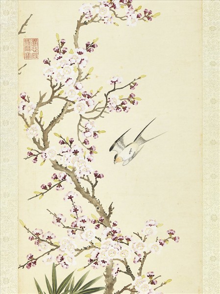 清鄒一桂畫杏花雙燕　軸