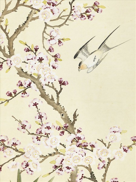 清鄒一桂畫杏花雙燕　軸