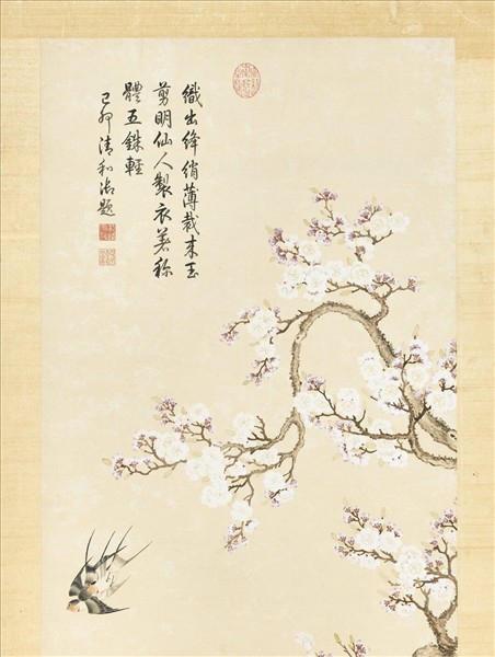 清鄒一桂杏花雙燕　軸