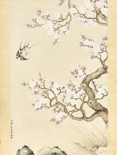 清鄒一桂杏花雙燕　軸