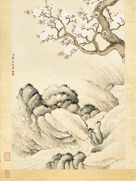 清鄒一桂杏花雙燕　軸