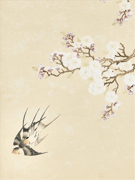 清鄒一桂杏花雙燕　軸