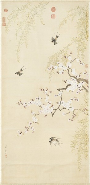 清鄒一桂杏花燕子　軸